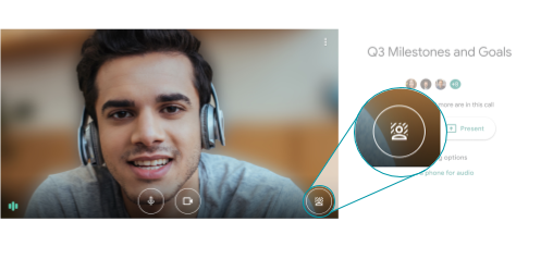 Graphic about how to blur a background before a video call on Google Meet